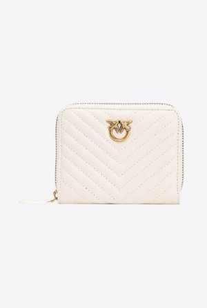 Pinko Square Zip-around Wallet In Chevron-patterned Nappa Læder Bílé Bílé Zlaté | SN-PKO34334