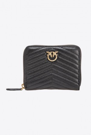 Pinko Square Zip-around Wallet In Chevron-patterned Nappa Læder Černé Zlaté | SN-PKO34336