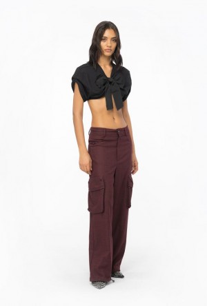 Pinko Staff Crop Top With Bow Černé Bílé | SN-PKO33285