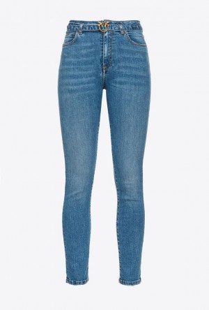 Pinko Stretch Hubená Jeans With Belt Blankyt Světle Modré | SN-PKO33989