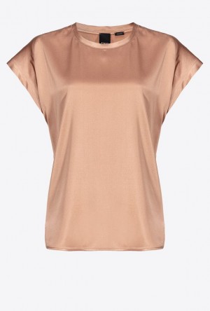 Pinko Stretch Satin Top Tmavě Meruňka | SN-PKO33184