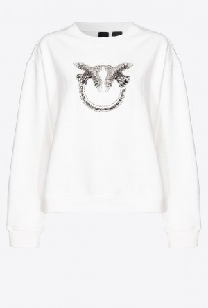 Pinko Sweatshirt With Love Birds Embroidery Bílé | SN-PKO33395