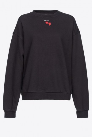 Pinko Sweatshirt With Love-heart Embroidery Černé | SN-PKO33402