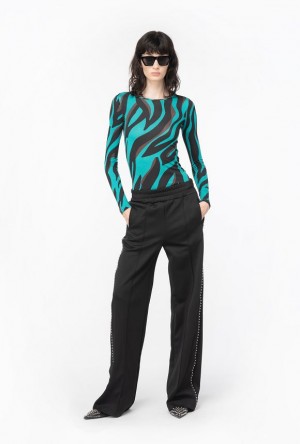 Pinko Technical Fabric Trousers With Studs Černé | SN-PKO33823