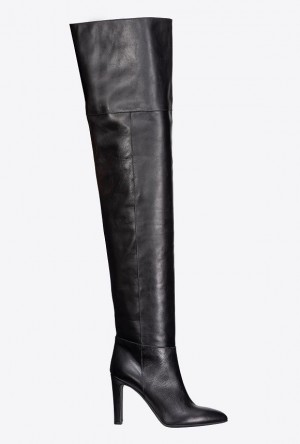 Pinko Thigh-high Læder Boots Černé | SN-PKO34133