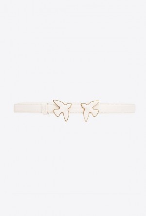 Pinko Thin Belt With Coated Love Birds 2cm Bílé Bílé | SN-PKO34213