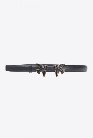 Pinko Thin Belt With Coated Love Birds 2cm Černé | SN-PKO34214