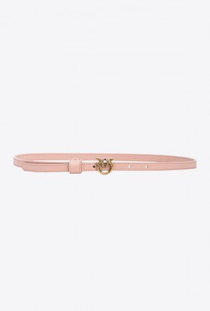 Pinko Thin Belt With Love Birds Přezkou 1cm Růžové Růžové Zlaté | SN-PKO34240