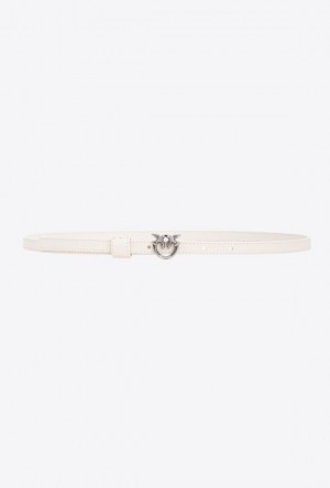 Pinko Thin Belt With Love Birds Přezkou 1cm Bílé Bílé Stříbrné | SN-PKO34241