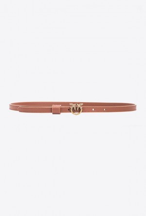 Pinko Thin Belt With Love Birds Přezkou 1cm Hnědé Zlaté | SN-PKO34242