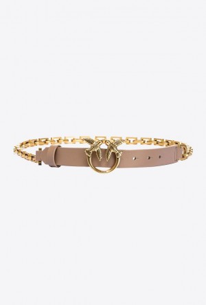 Pinko Thin Love Birds Belt With Chain 2cm Zlaté | SN-PKO34203