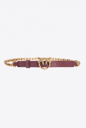 Pinko Thin Love Birds Belt With Chain 2cm Zlaté | SN-PKO34204