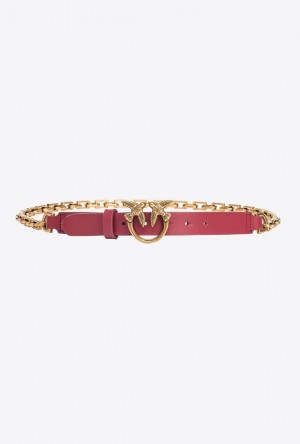 Pinko Thin Love Birds Belt With Chain 2cm Zlaté | SN-PKO34205