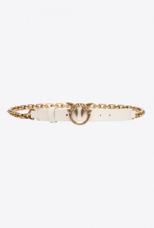 Pinko Thin Love Birds Belt With Chain 2cm Bílé Bílé Zlaté | SN-PKO34206