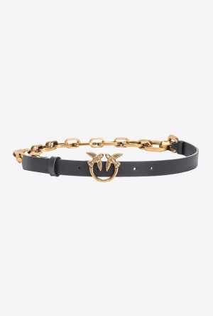 Pinko Thin Love Birds Belt With Chain Černé Zlaté | SN-PKO34184