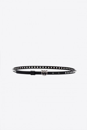 Pinko Thin Love Birds Belt With Studs 1cm Černé Stříbrné | SN-PKO34219