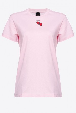 Pinko T-shirt With Heart Embroidery Růžové Fialové | SN-PKO33234