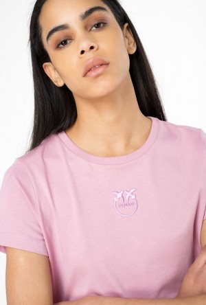 Pinko T-shirt With Love Birds Embroidery Fialové | SN-PKO33269