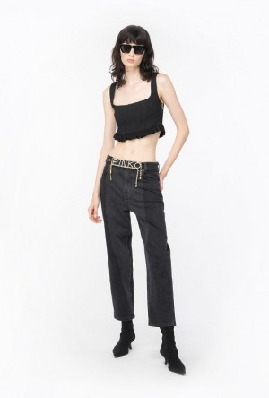 Pinko Tweed Crop Top Černé | SN-PKO33348