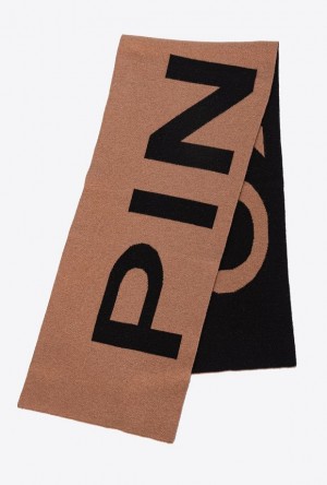 Pinko Vlna And Cashmere Scarf With Large Logo Hnědé Černé | SN-PKO34382