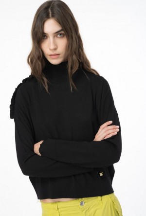 Pinko Vlna Turtleneck With Ruching Černé | SN-PKO33481