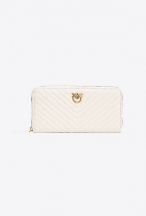 Pinko Zip-around Wallet In Chevron-patterned Nappa Læder Bílé Bílé Zlaté | SN-PKO34284