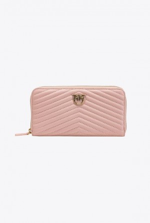 Pinko Zip-around Wallet In Chevron-patterned Nappa Læder Růžové Růžové Zlaté | SN-PKO34285