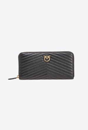 Pinko Zip-around Wallet In Chevron-patterned Nappa Læder Černé Zlaté | SN-PKO34286