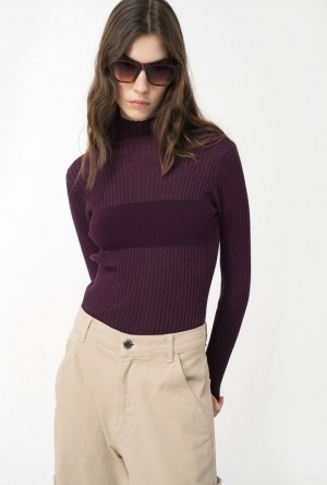 Pinko Žebrovaný Knit Turtleneck Fialové | SN-PKO33387