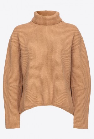 Pinko Žebrovaný Turtleneck Svetrové Béžový | SN-PKO33567