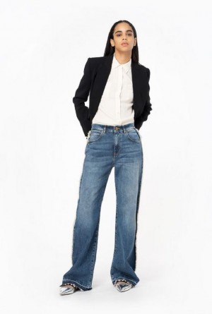 Pinko Široké-leg Jeans With Cut-out Tmavě Blankyt Světle Modré | SN-PKO33990