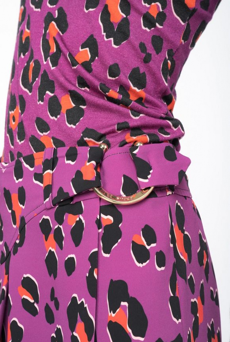 Pinko Animal-print Mini Skirt With Piercing Přezkou Oranžové Černé | SN-PKO34082