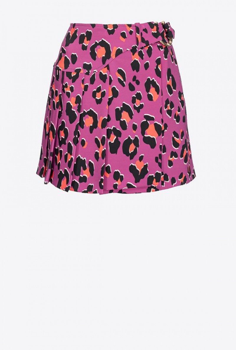 Pinko Animal-print Mini Skirt With Piercing Přezkou Oranžové Černé | SN-PKO34082