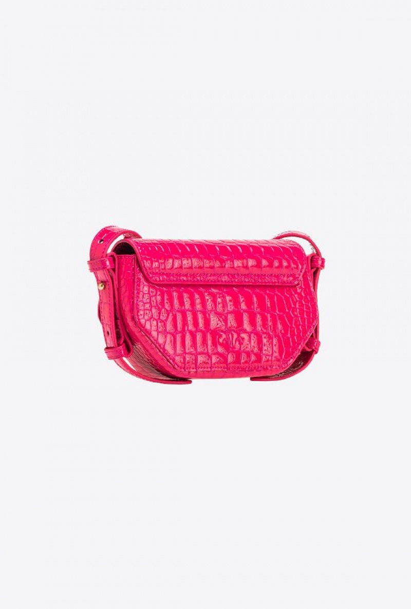 Pinko Baby Love Bag Click Exagon In Lakovaná Crocodile-print Læder Růžové Zlaté | SN-PKO32437