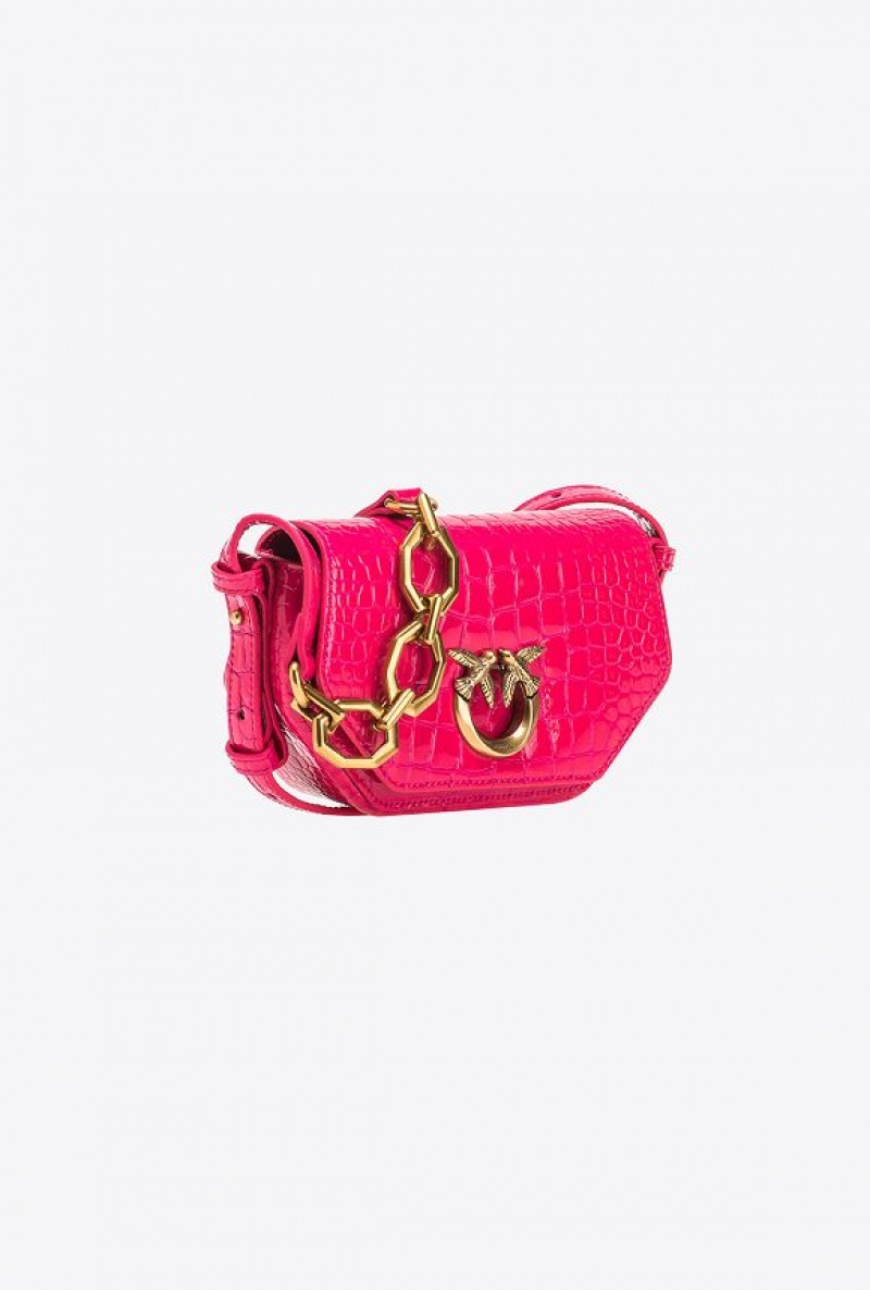 Pinko Baby Love Bag Click Exagon In Lakovaná Crocodile-print Læder Růžové Zlaté | SN-PKO32437