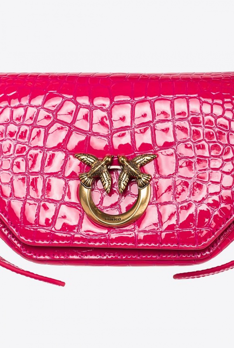 Pinko Baby Love Bag Click Exagon In Lakovaná Crocodile-print Læder Růžové Zlaté | SN-PKO32437