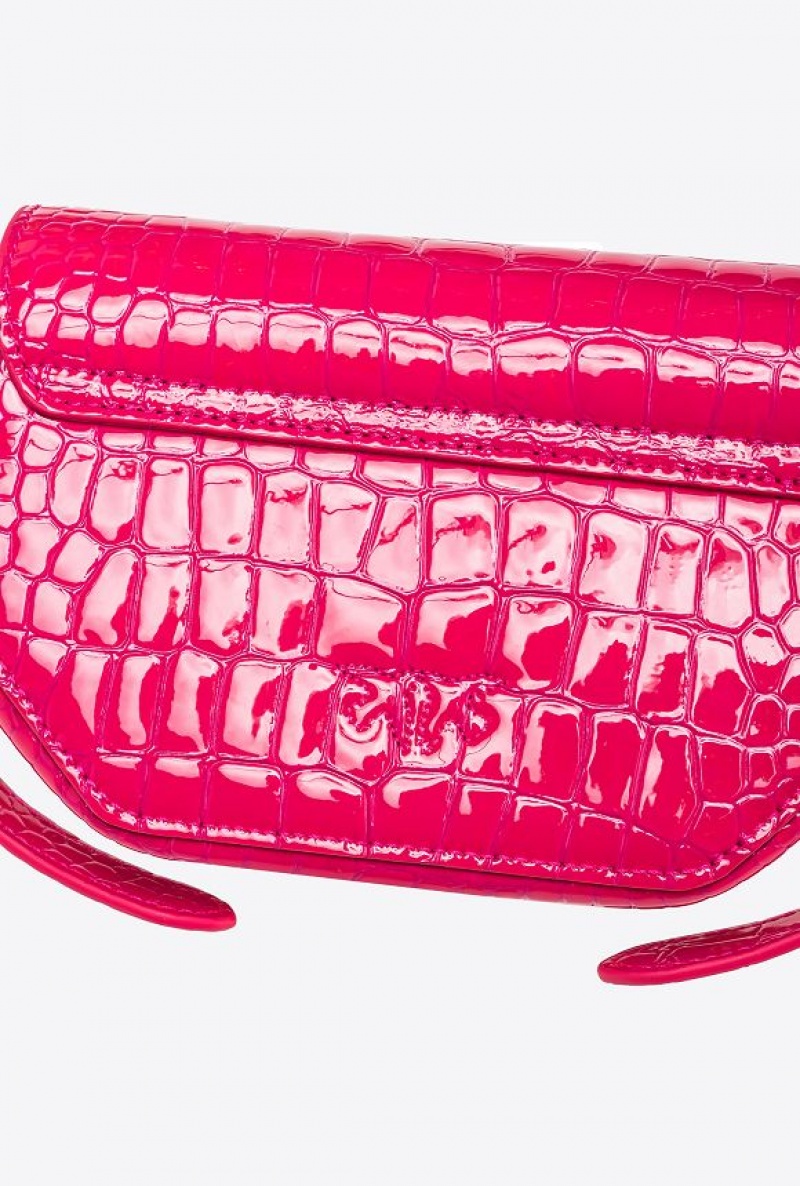 Pinko Baby Love Bag Click Exagon In Lakovaná Crocodile-print Læder Růžové Zlaté | SN-PKO32437