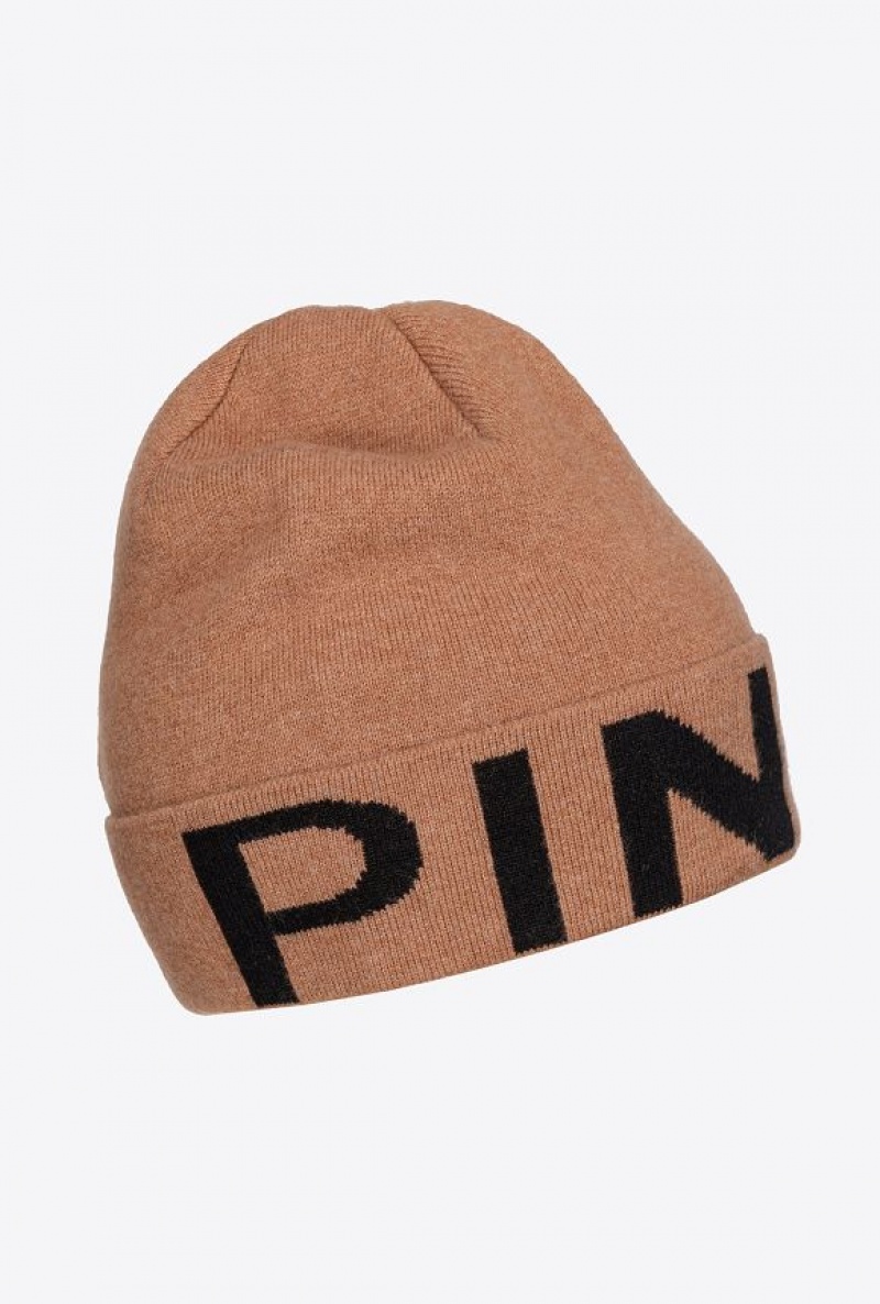 Pinko Beanie With Large Logo Hnědé Černé | SN-PKO34363