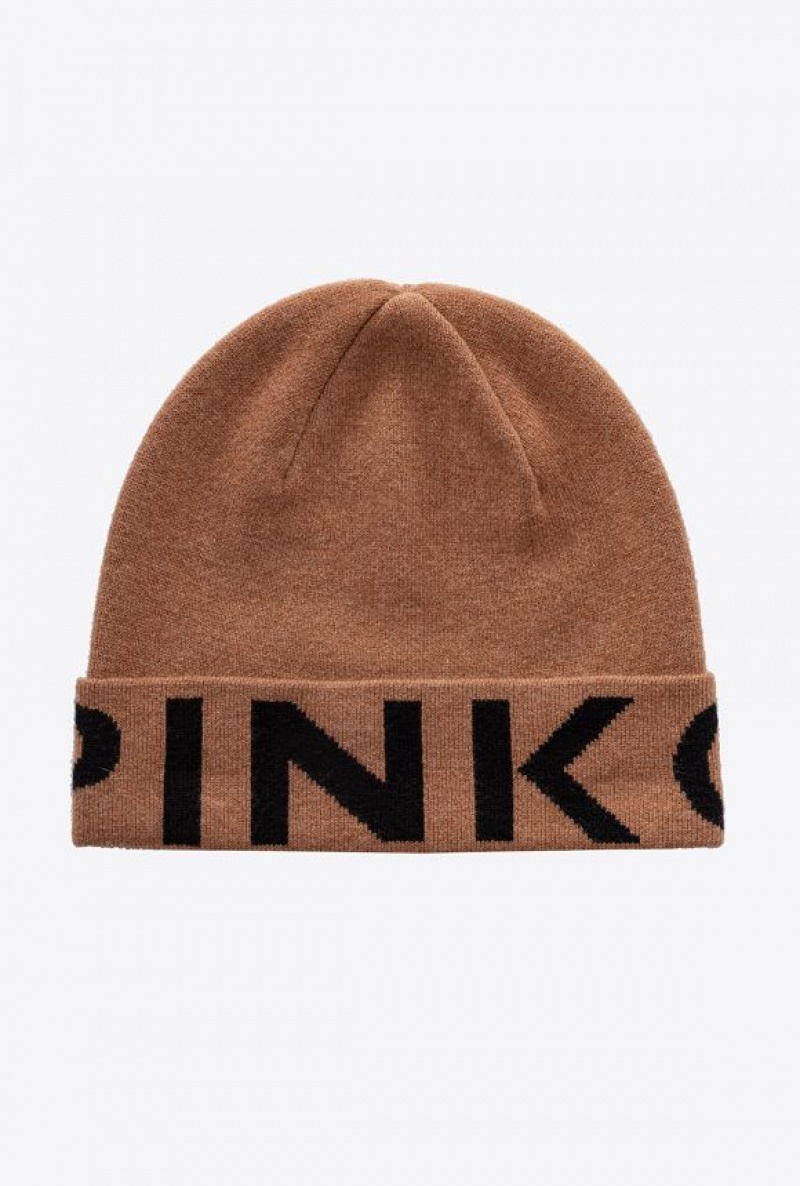 Pinko Beanie With Large Logo Hnědé Černé | SN-PKO34363