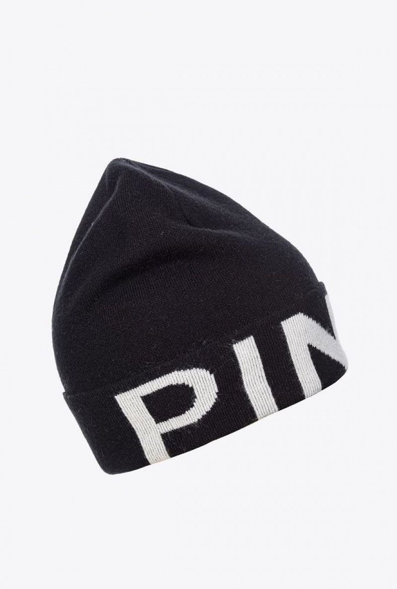 Pinko Beanie With Large Logo Černé Bílé | SN-PKO34364