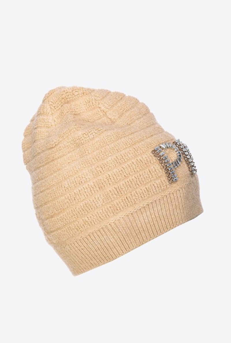 Pinko Beanie With Shiny Logo Béžový | SN-PKO34372