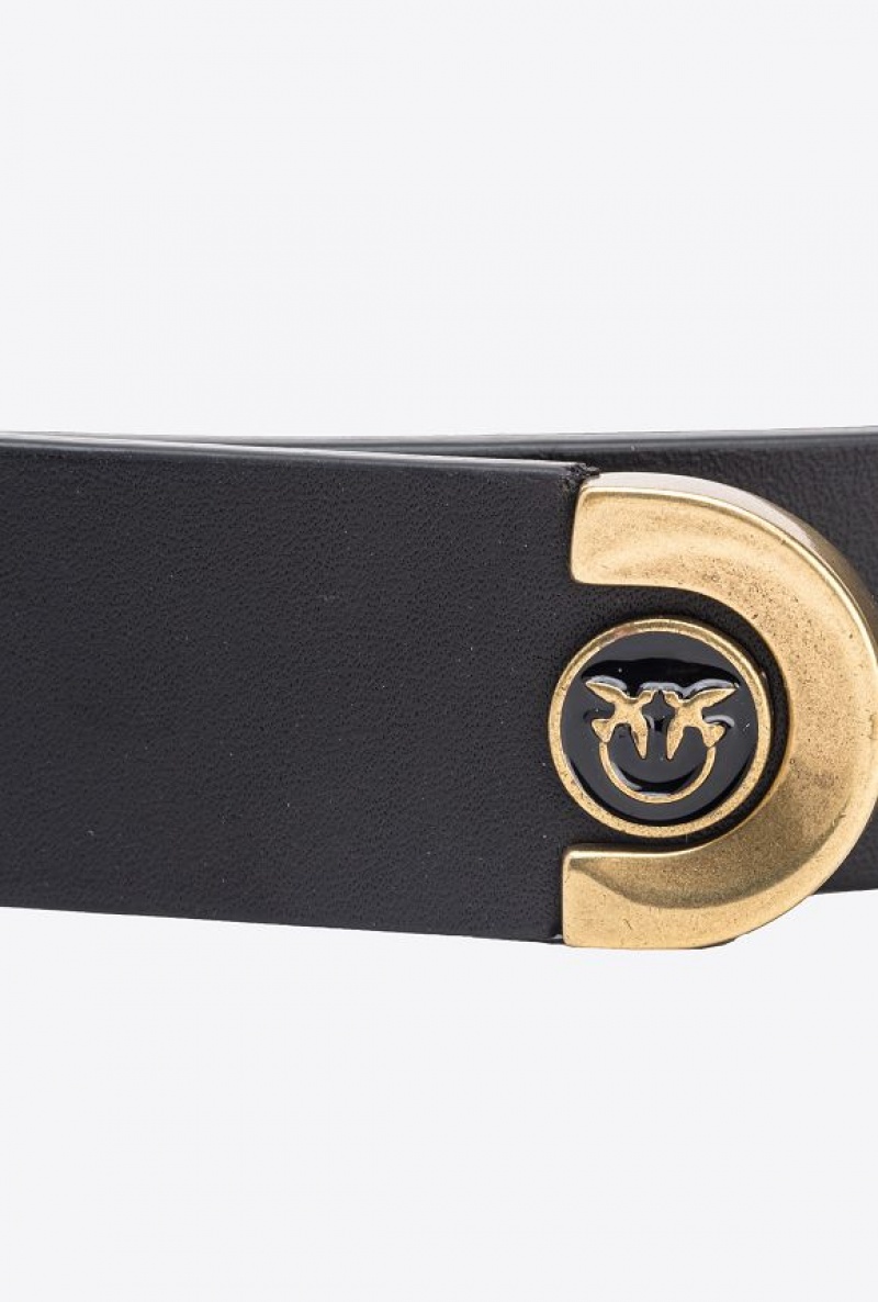 Pinko Belt With Metal Tip 3cm Černé Zlaté | SN-PKO34223