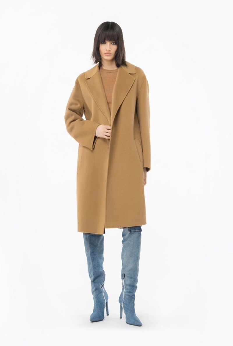 Pinko Belted Cloth Coat Béžový Hnědé | SN-PKO33669