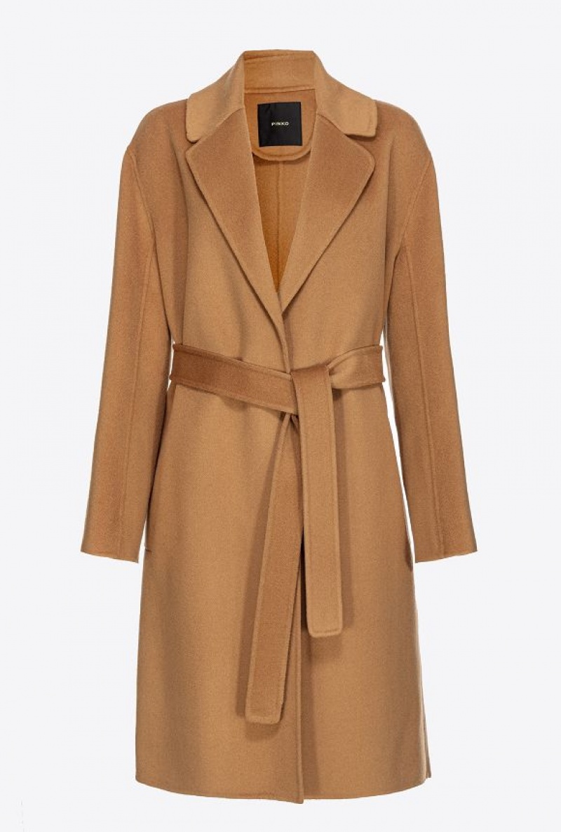 Pinko Belted Cloth Coat Béžový Hnědé | SN-PKO33669