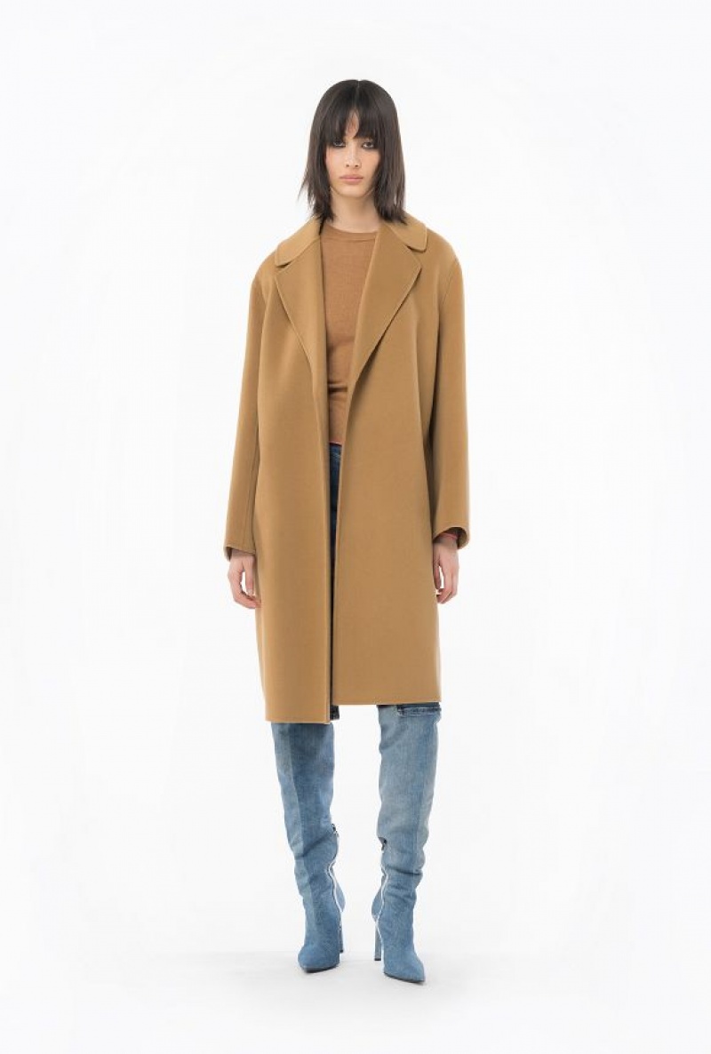 Pinko Belted Cloth Coat Béžový Hnědé | SN-PKO33669