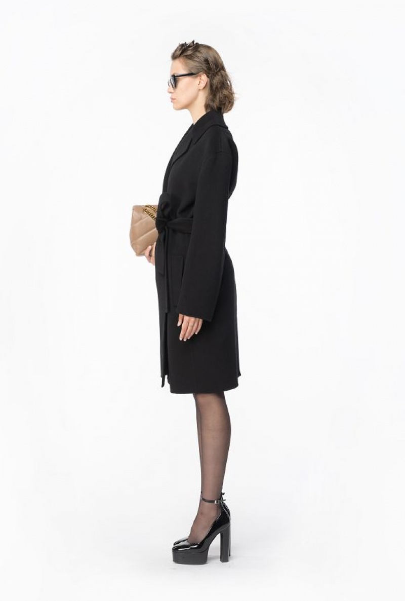 Pinko Belted Cloth Coat Černé | SN-PKO33649