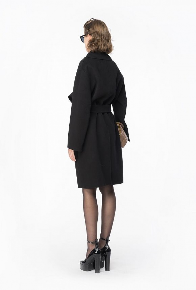 Pinko Belted Cloth Coat Černé | SN-PKO33649