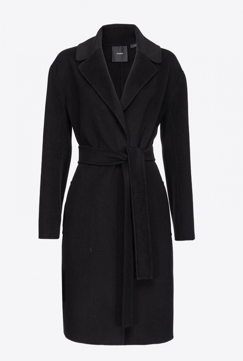 Pinko Belted Cloth Coat Černé | SN-PKO33649