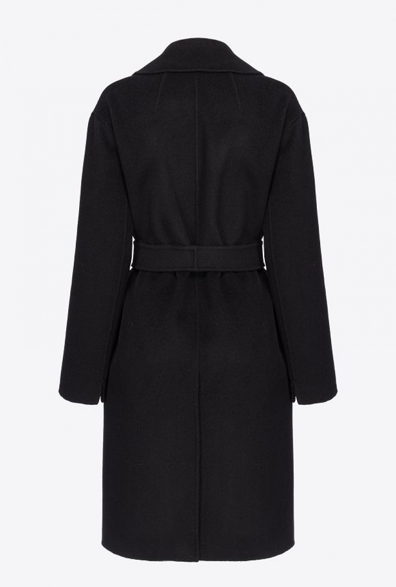 Pinko Belted Cloth Coat Černé | SN-PKO33649