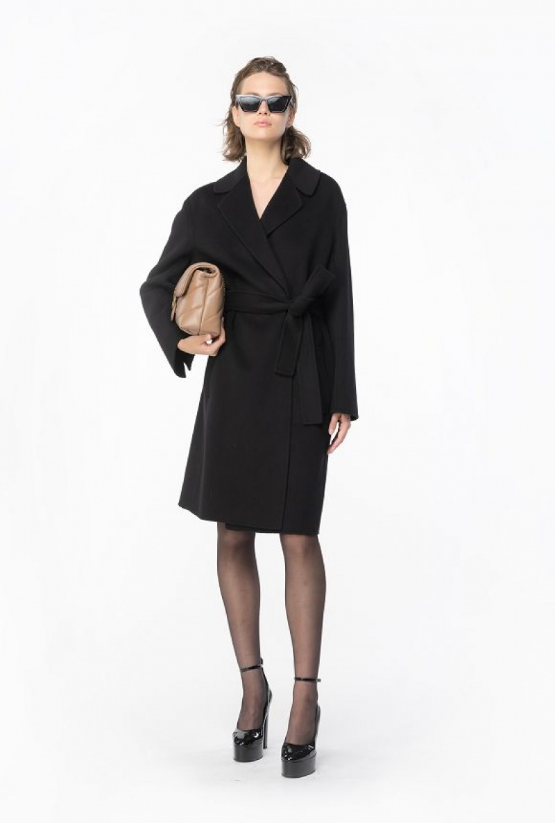 Pinko Belted Cloth Coat Černé | SN-PKO33649